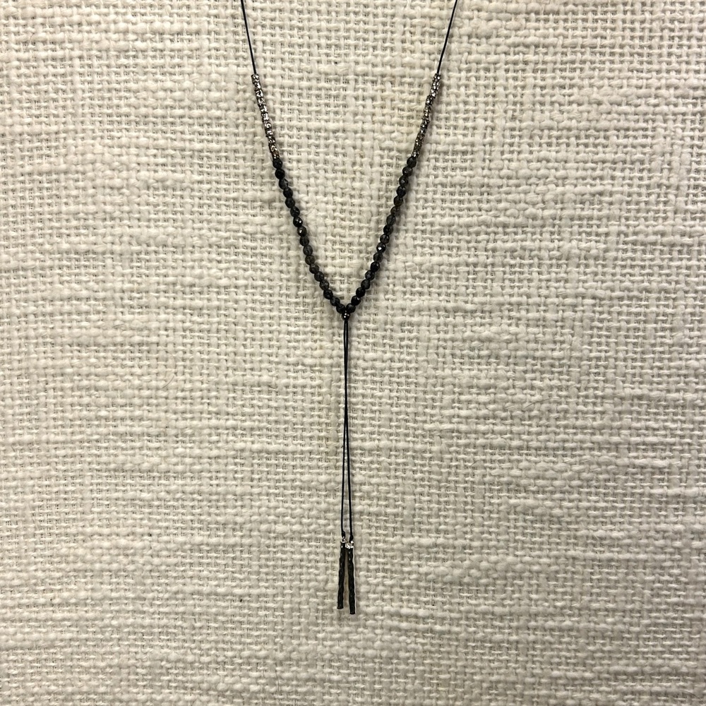 Gorjana Power Stone adjustable Y-necklace Pyrite/Silver tone/Dark Grey